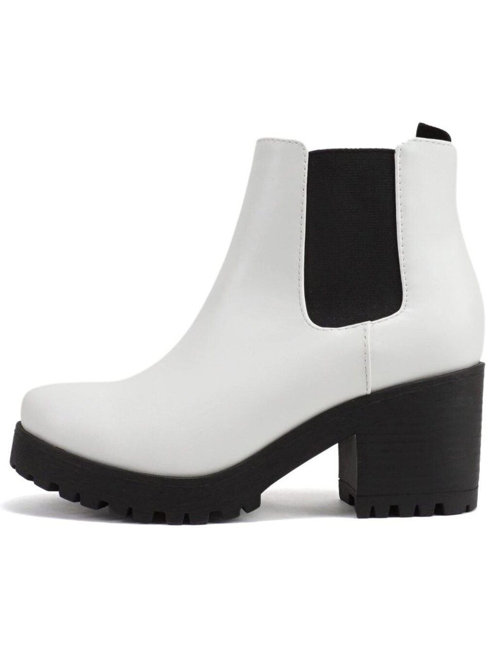 Women's White Patent Pull On Chunky Heel Closed Toe Ankle Booties Shoes